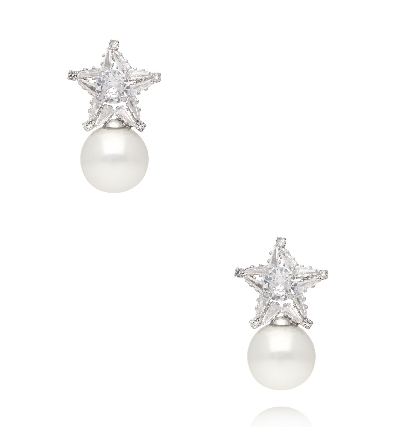 Kolczyki z gwiazdą z kryształów i perłą KLU0197 - By Dziubeka