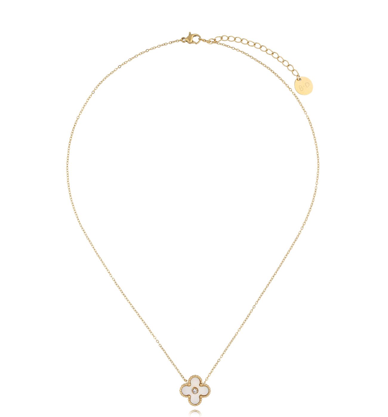 Naszyjnik złoty z białą koniczynką Matilde NSY0157
