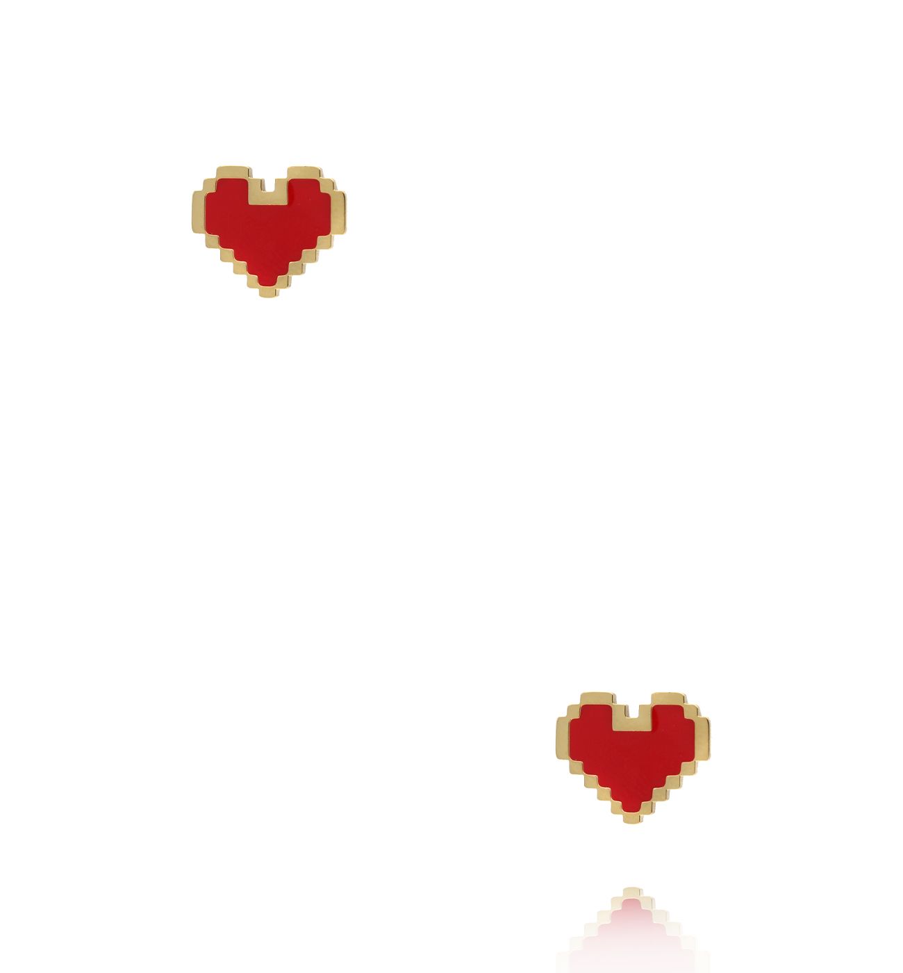 Kolczyki sztyfty pixelowe serca z czerwoną emalią KSY0716 - By Dziubeka