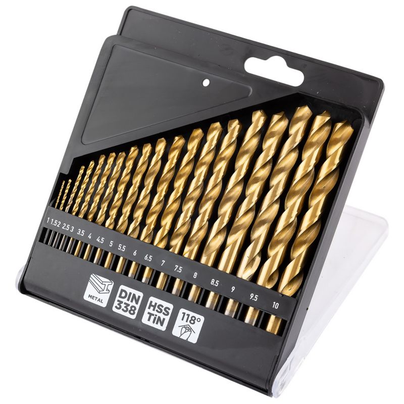 Wiertła do metalu GRAPHITE HSS TiN, 1 - 10 mm, zestaw 19 szt. 1 kpl