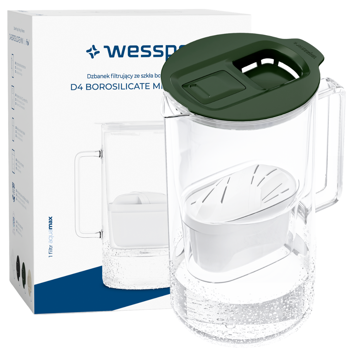 Dzbanek filtrujący wodę Wessper D4 MINI 2 l, ciemnozielony.