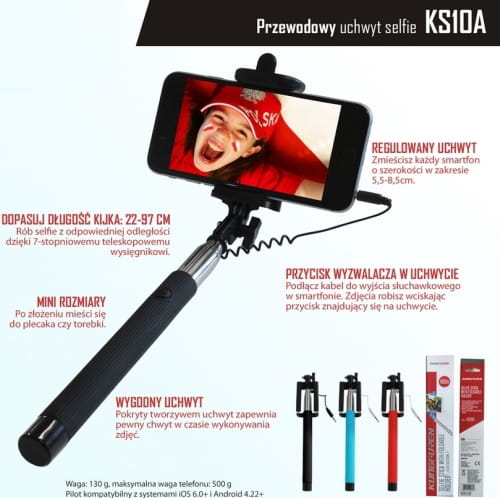 KUNGFUREN Uchwyt SELFIE KS10A przewodow - Henryx24