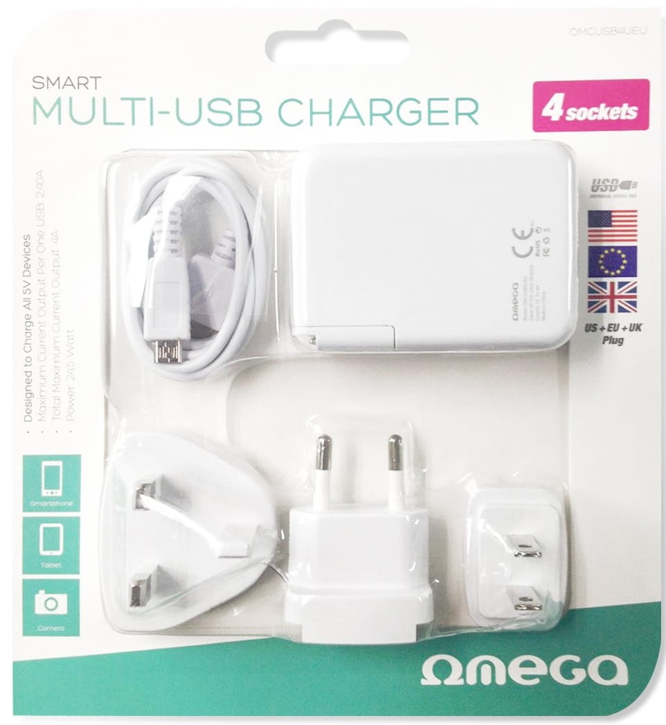 OMEGA Ładowarka 4xUSB 4A 42674 +końcówki US+EU+UK - Henryx24