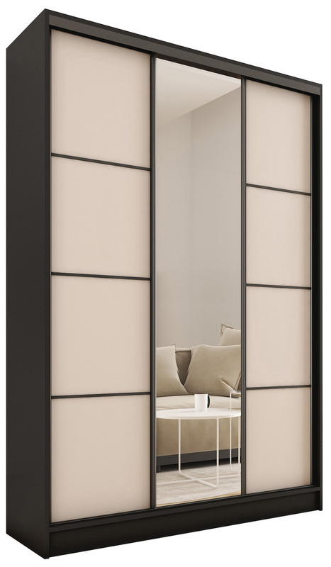 Wysoka beżowa szafa przesuwna z lustrem 150 cm LOFT MAX