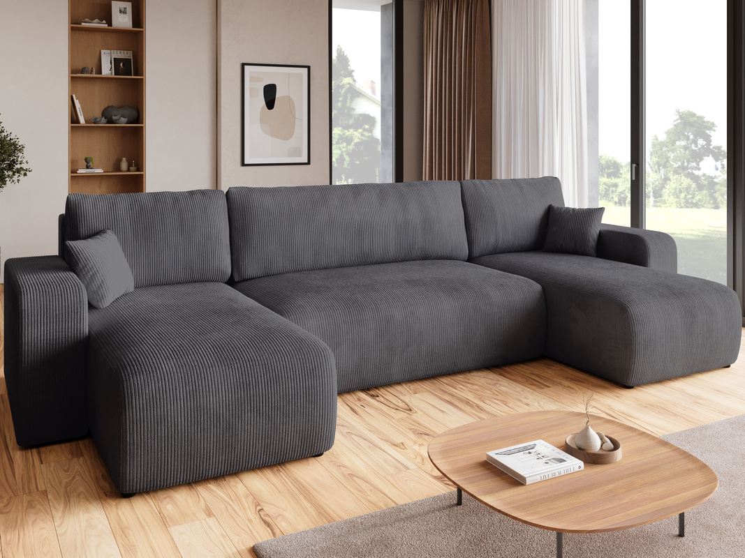 Kanapa narożna szara z funkcją spania do salonu PUMI U