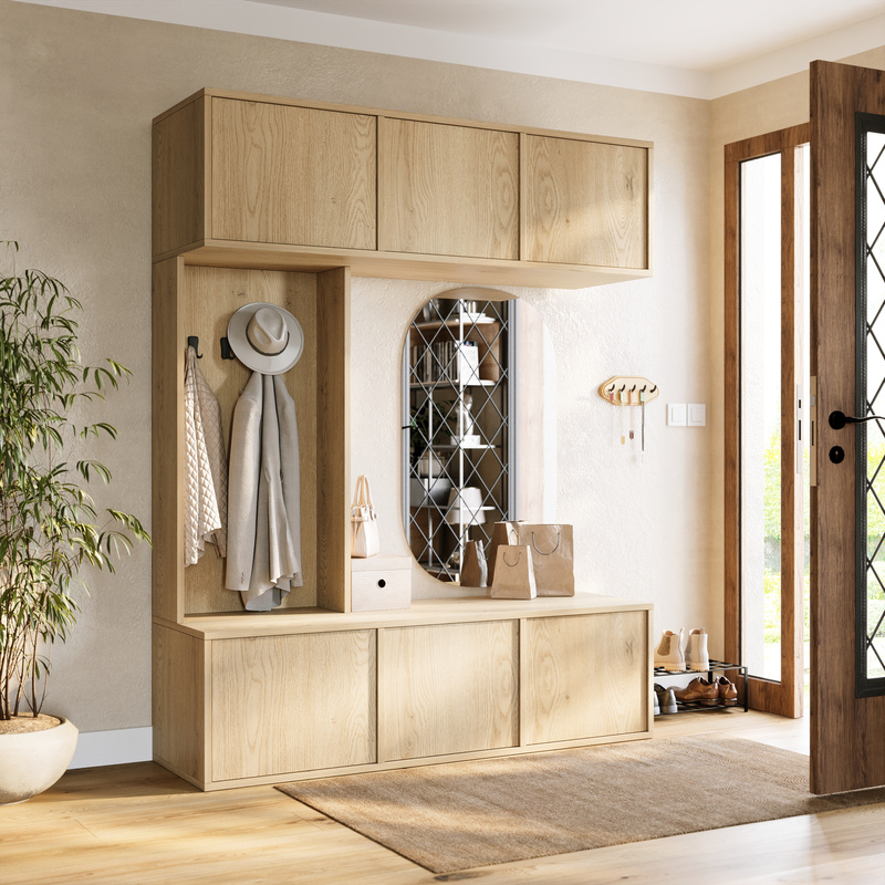 Garderoba do przedpokoju z wieszakami 150 cm HUGE dąb cremona
