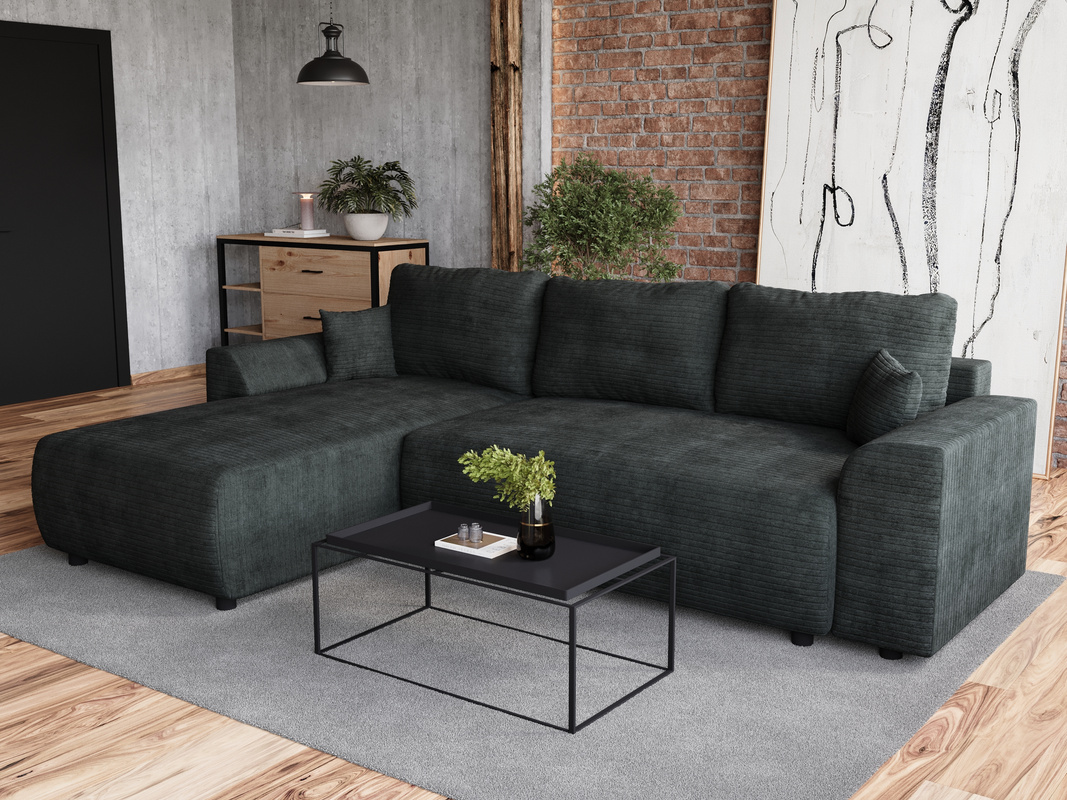 Grafitowa kanapa narożna z funkcją spania do salonu ROMEO