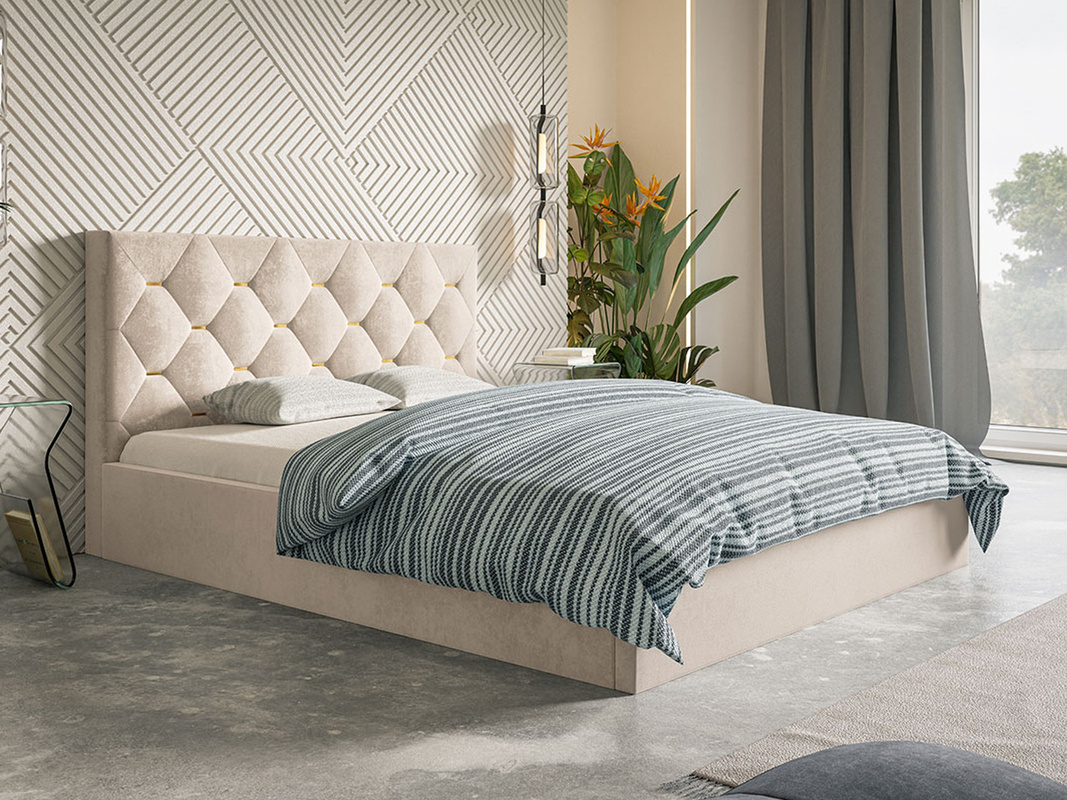 Beżowe dwuosobowe łóżko do sypialni 140x200 cm DRALE