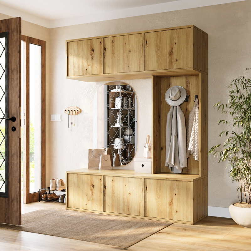 Garderoba do przedpokoju z wieszakami 150 cm HUGE dąb artisan