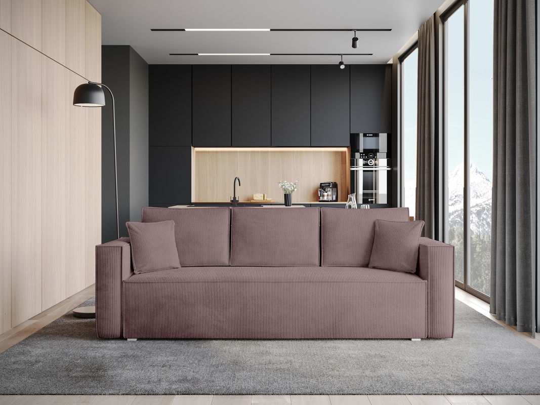 Sztruksowa kanapa z funkcją spania do salonu TOP pojemnik na pościel