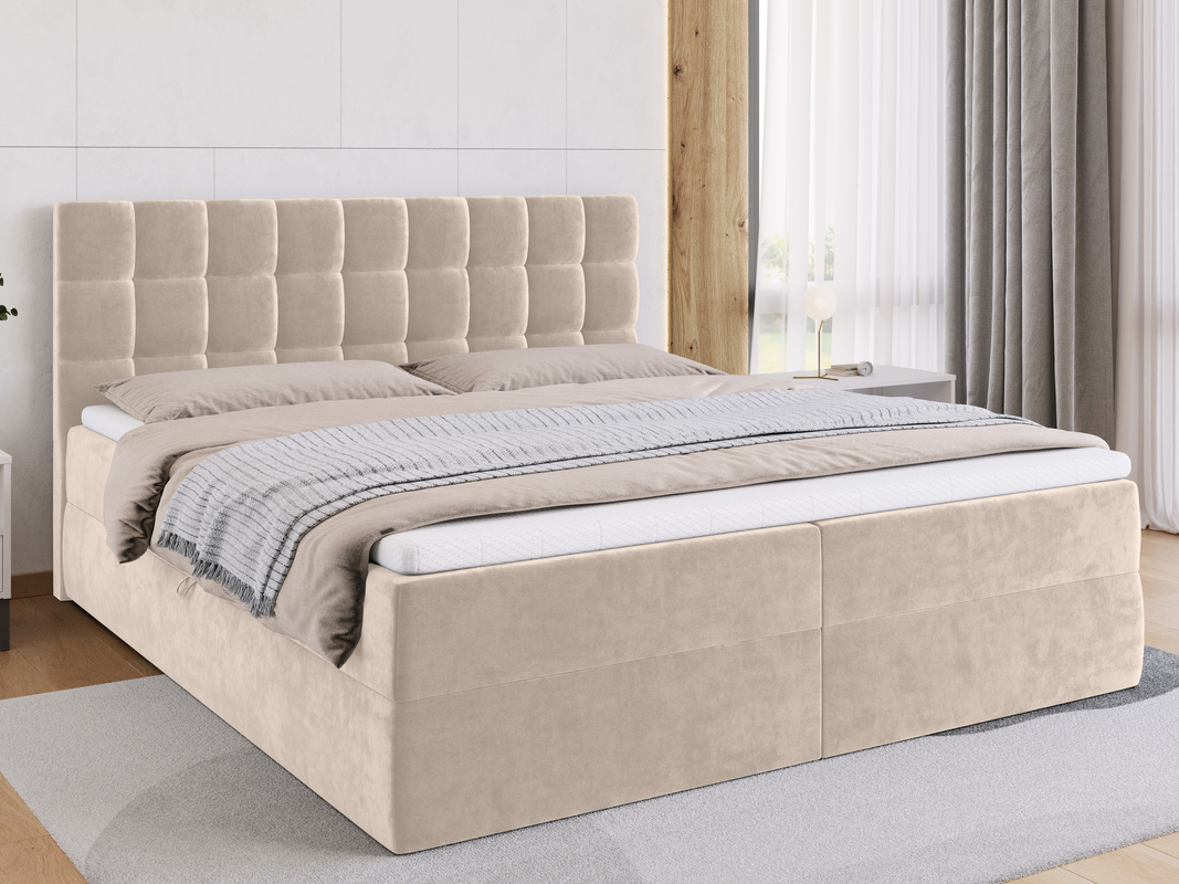 Łóżko 180x200 z pojemnikiem na pościel sypialniane DAKOTA beż