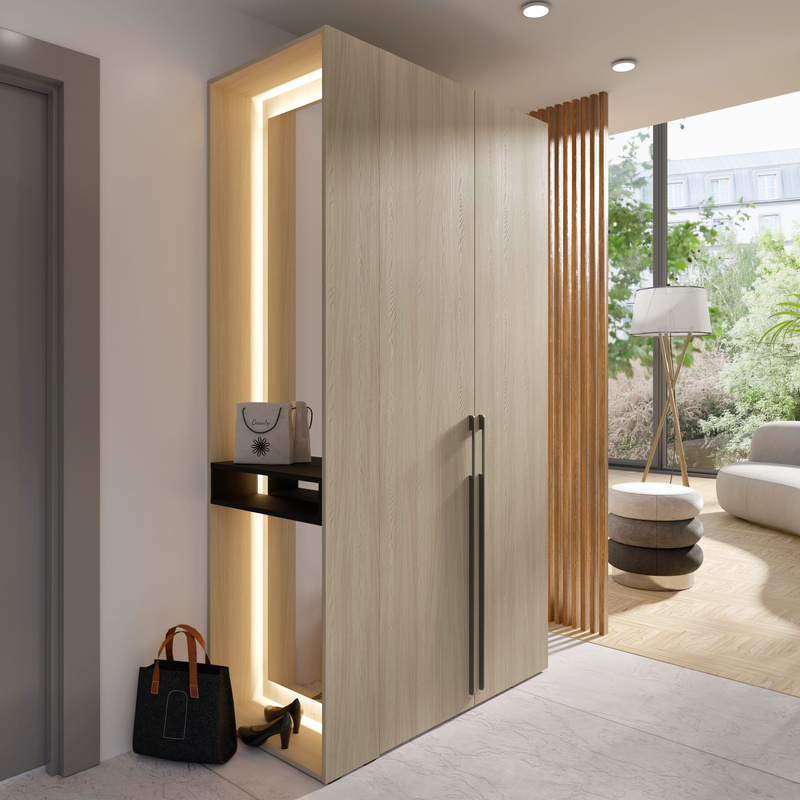 Garderoba z lustrem i oświetleniem do przedpokoju BARCELI dąb barista