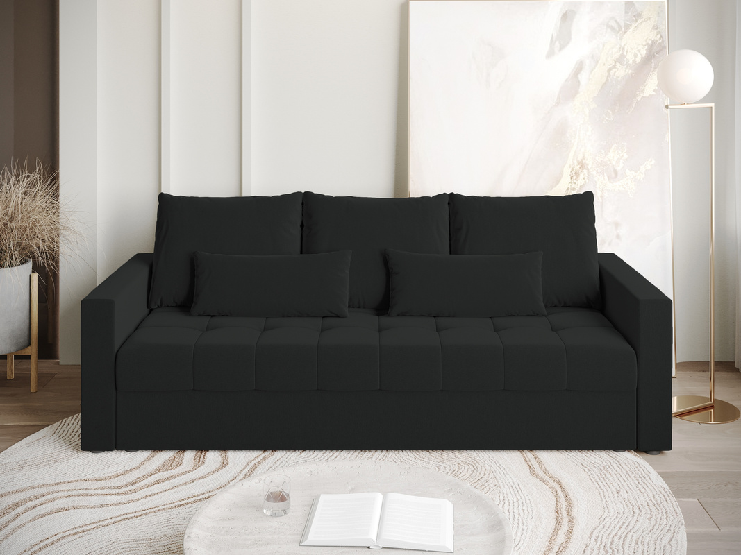 Czarna kanapa z funkcją spania do salonu HOT pojemnik na pościel