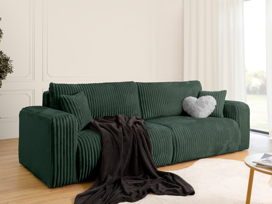 Nowoczesna trzyosobowa kanapa rozkładana z funkcją spania TILIO zielona