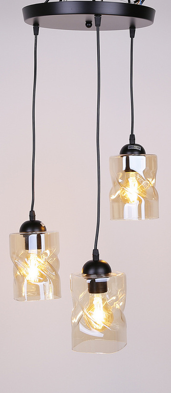 Czarna lampa wisząca industrialna do salonu FELIS szkło bursztynowe