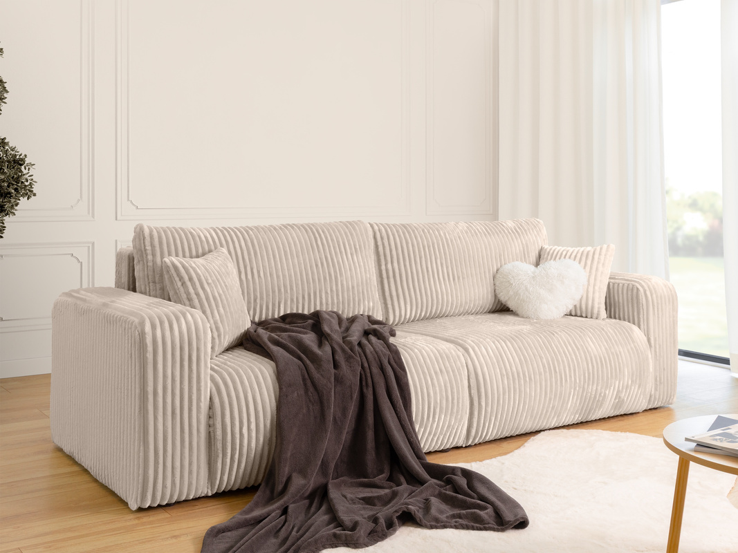 Kanapa z funkcją spania i pojemnikiem na pościel TILIO ecru