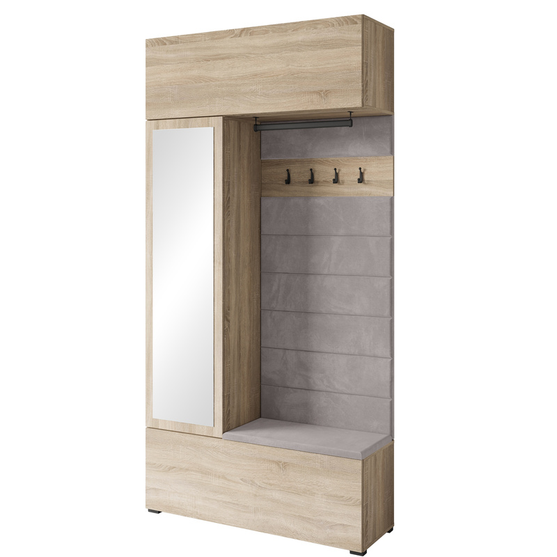 Garderoba z lustrem 115 cm na ubrania do przedpokoju TESSARO dąb sonoma
