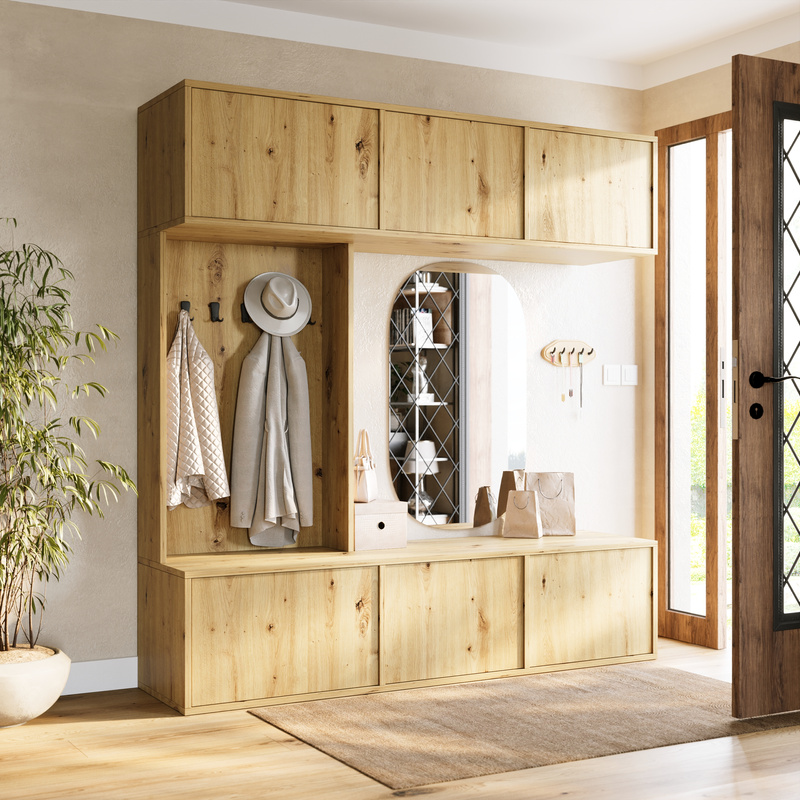 Garderoba do przedpokoju z wieszakami 180 cm HUGE dąb artisan