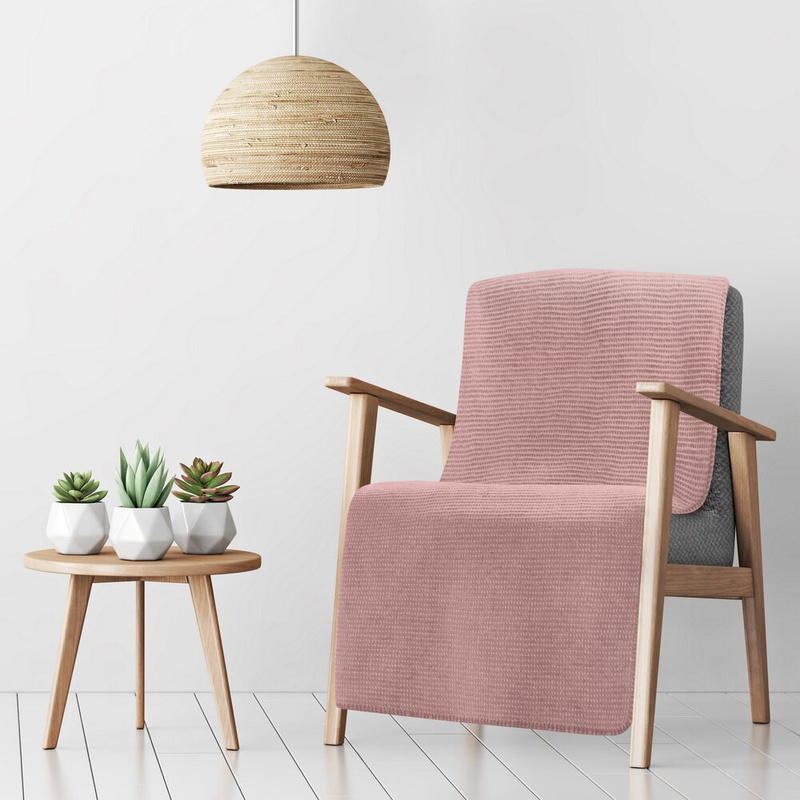 Koc fotelowy 70x160 cm ALORE pudrowy róż waflowy bawełniany