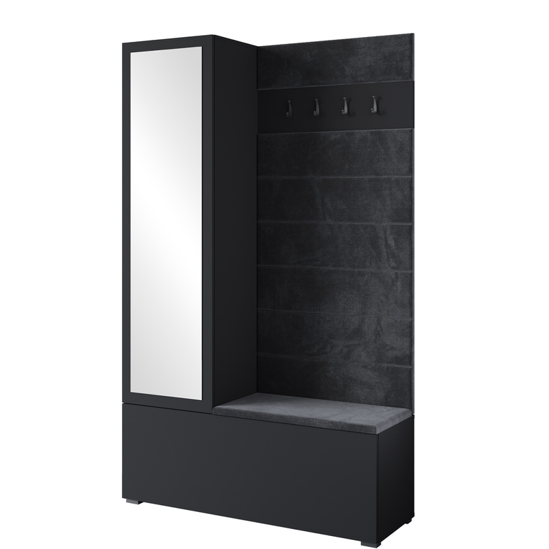 Garderoba 115 cm z siedziskiem i lustrem do przedpokoju TESSARO czarny