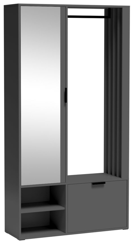 Szara garderoba do przedpokoju z lustrem MORTIS drążek