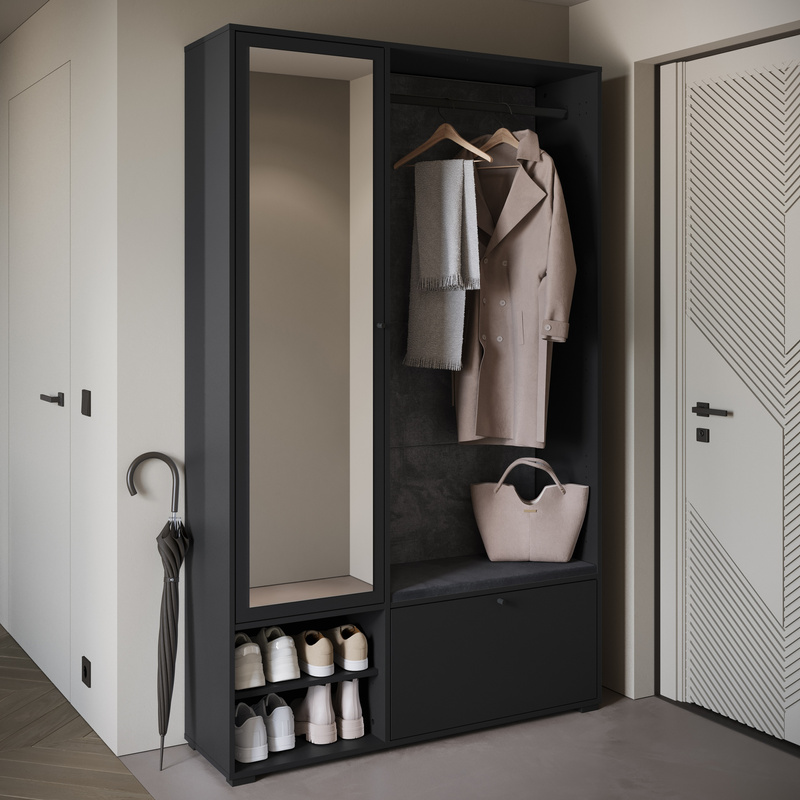 Garderoba z siedziskiem 117 cm do przedpokoju czarny DORANO