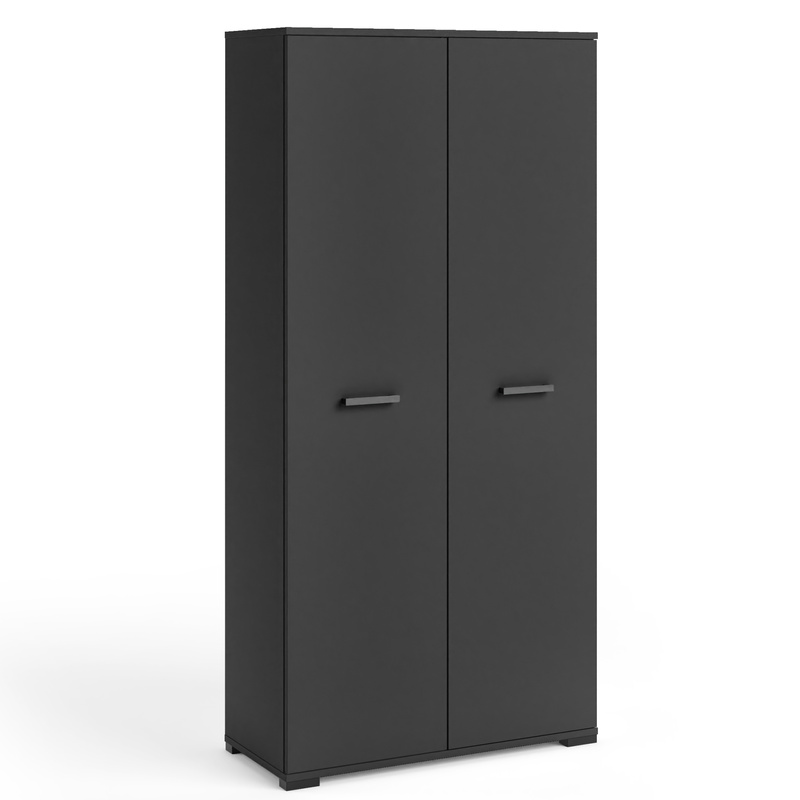 Czarna szafa dwudrzwiowa 90 cm otwierana z półkami i drążkiem FIORA