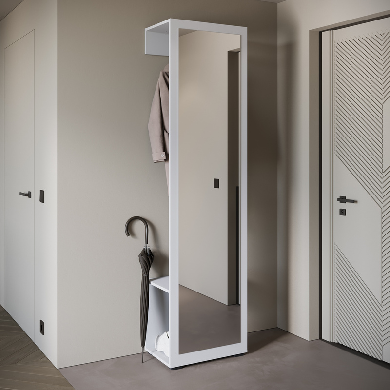 Garderoba 50 cm do przedpokoju z lustrem i drążkiem biały DORANO