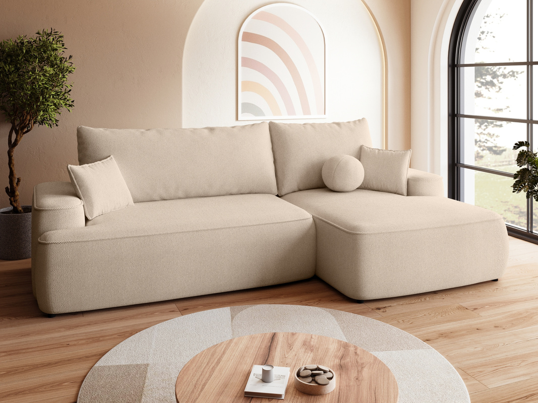 Beżowy rozkładany narożnik z funkcją spania CARMELLO