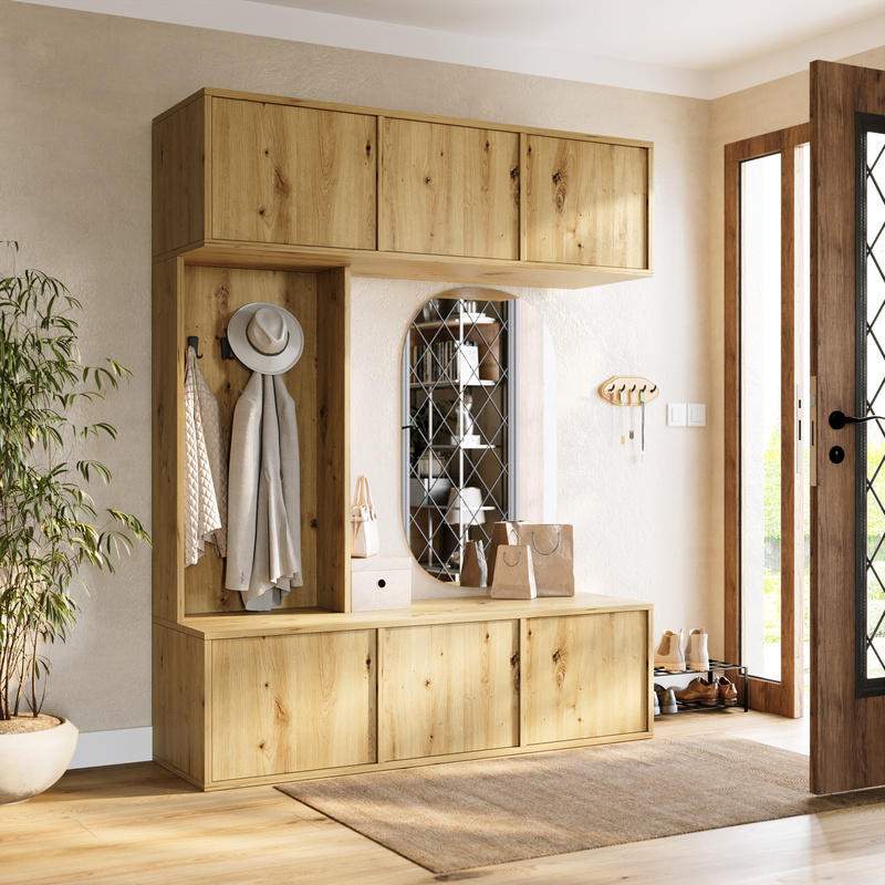 Garderoba do przedpokoju z wieszakami 150 cm HUGE dąb artisan