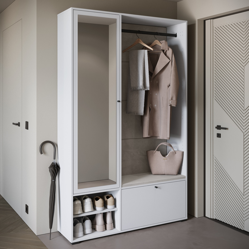 Garderoba 117 cm do przedpokoju z siedziskiem biały DORANO