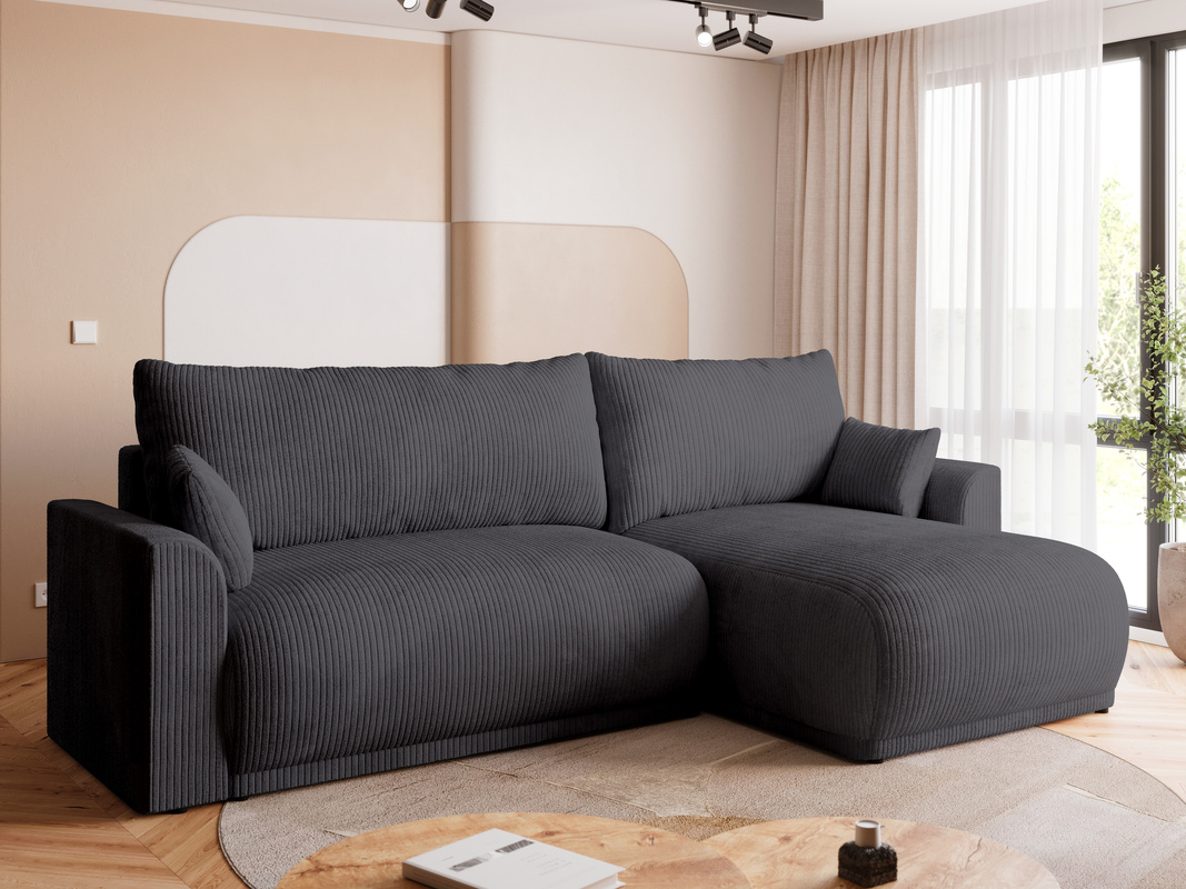 Szara rozkładana kanapa narożna do salonu z funkcją spania MORENO