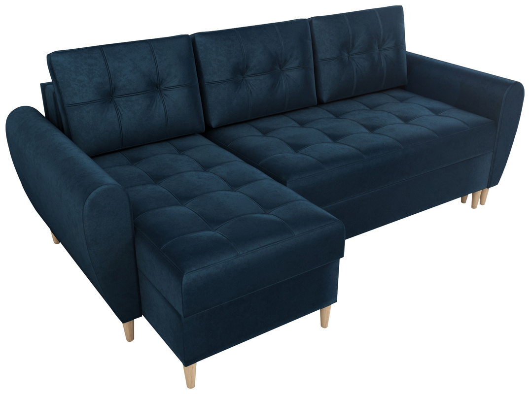 Granatowa kanapa narożna z funkcją spania do salonu HENRY
