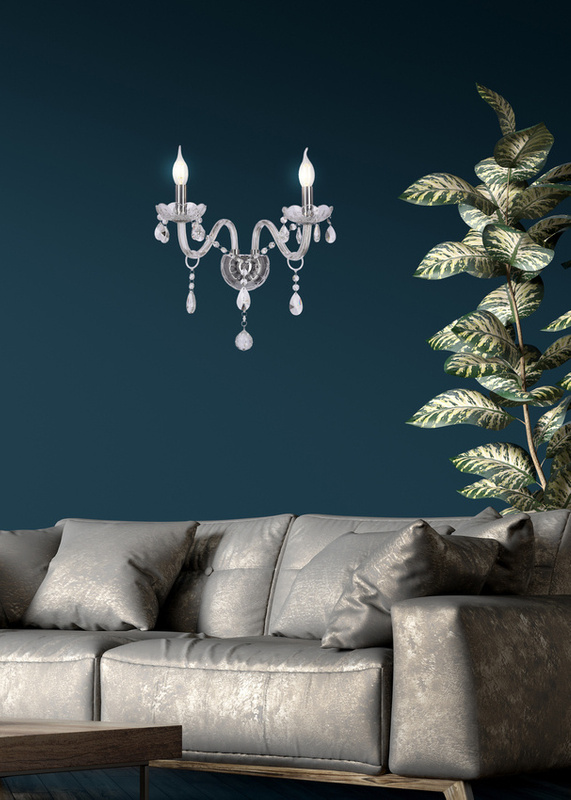 Transparentny kinkiet ścienny do salonu CRISTALLO 2-punktowy