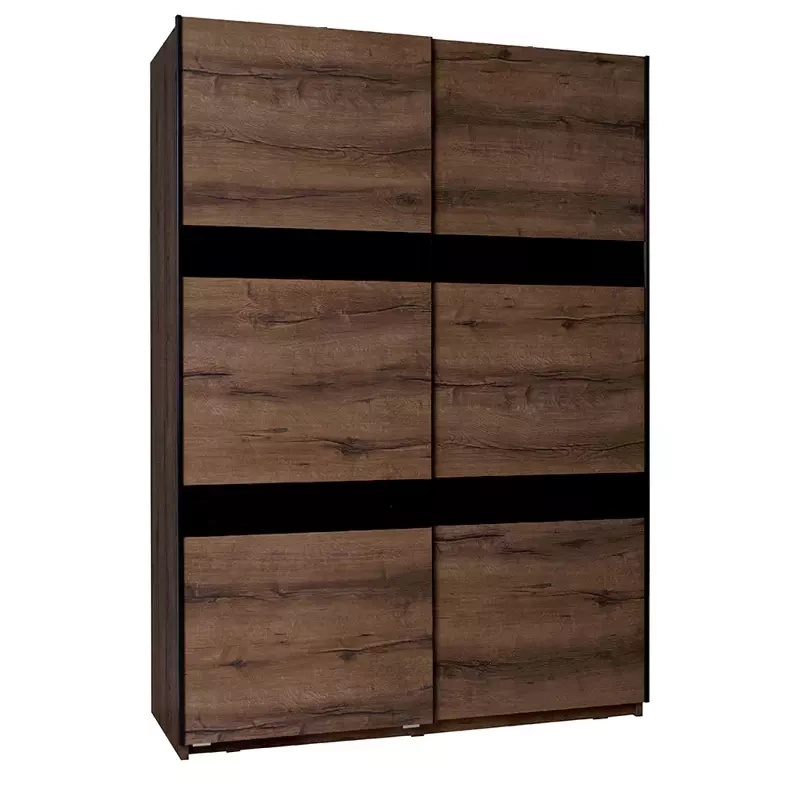 Szafa przesuwna dwudrzwiowa 150 cm dąb monastery/czarny połysk DENIS