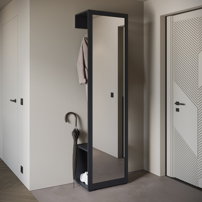 Garderoba z lustrem 50 cm i drążkiem do przedpokoju czarny DORANO