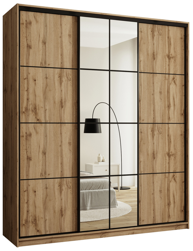 Pojemna wysoka szafa przesuwna 200 cm z lustrem i półkami EDGE MAX