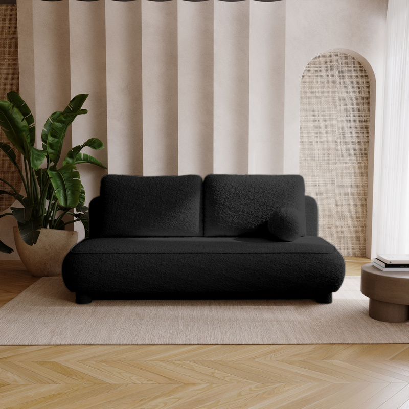 Rozkładana czarna kanapa z funkcją spania i pojemnikiem do salonu boucle GISELLE