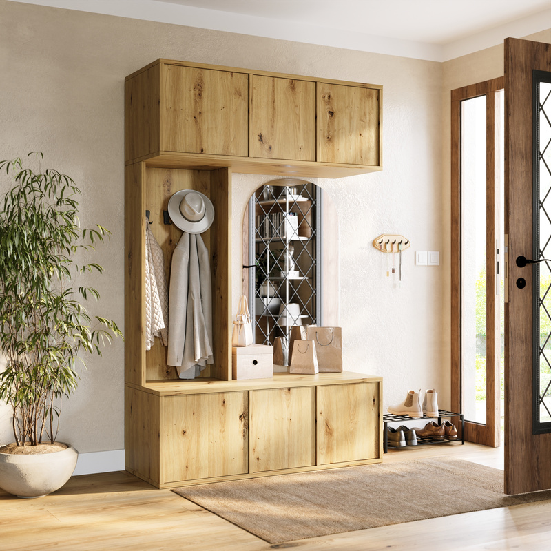 Garderoba do przedpokoju z wieszakami 120 cm HUGE dąb artisan