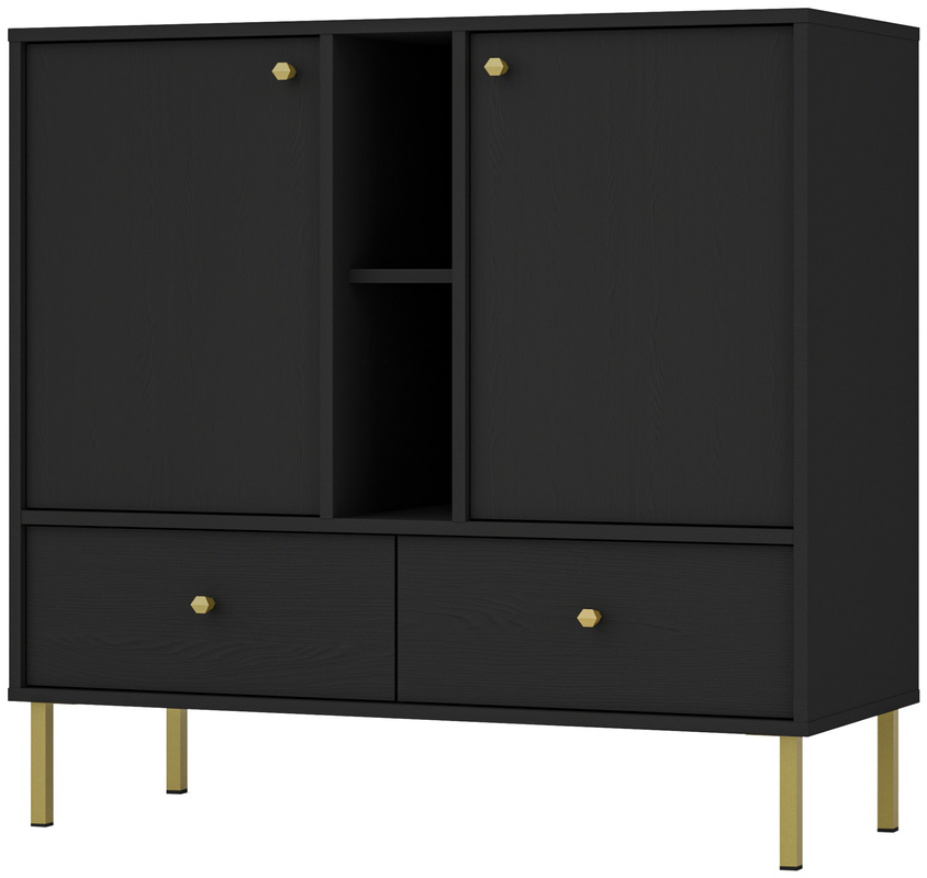 Czarna dwudrzwiowa komoda z szufladami 100 cm TOKEN