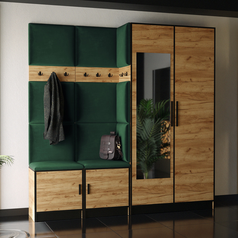 Nowoczesna garderoba do przedpokoju z panelami tapicerowanymi RIVIO