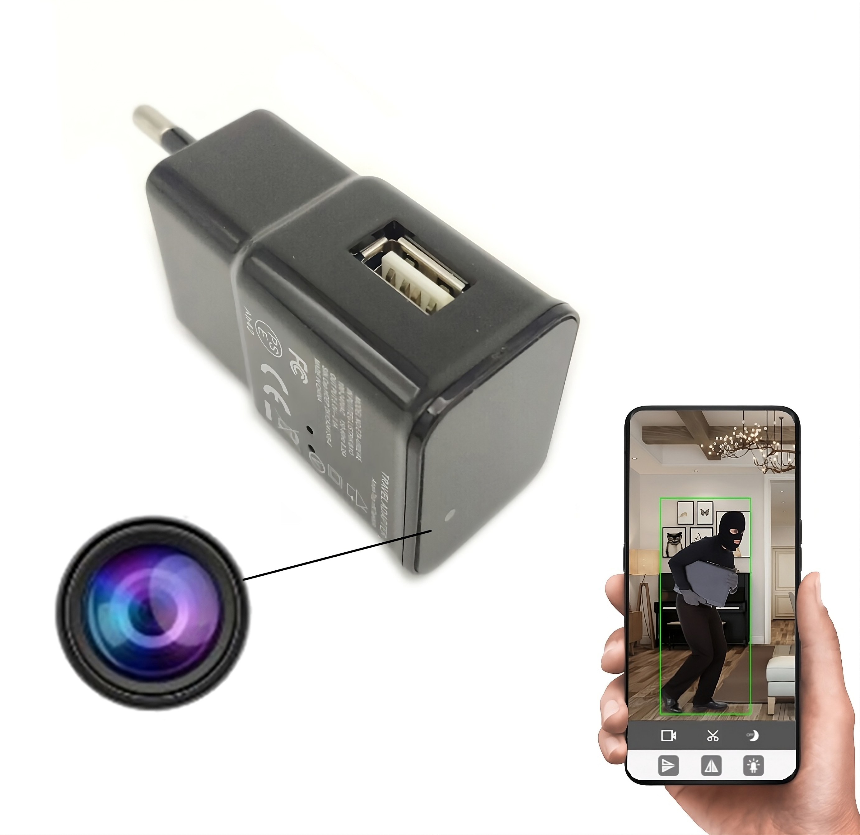 Ukryta kamera WiFI w zasilaczu ładowarce M2