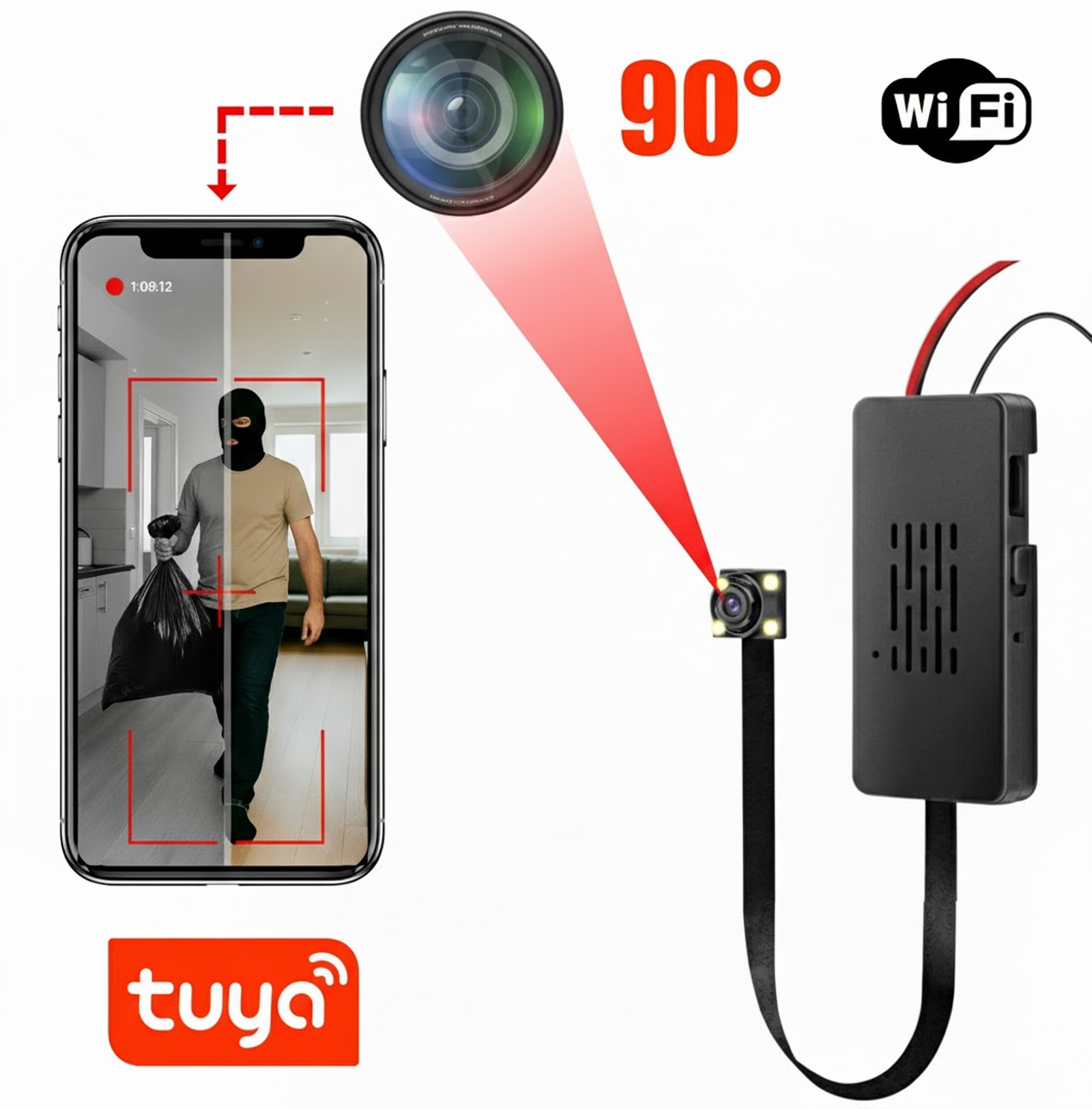 Ukryta Kamera Szpiegowska WiFi MKC10 premium TUYA nagrywanie w nocy 90°