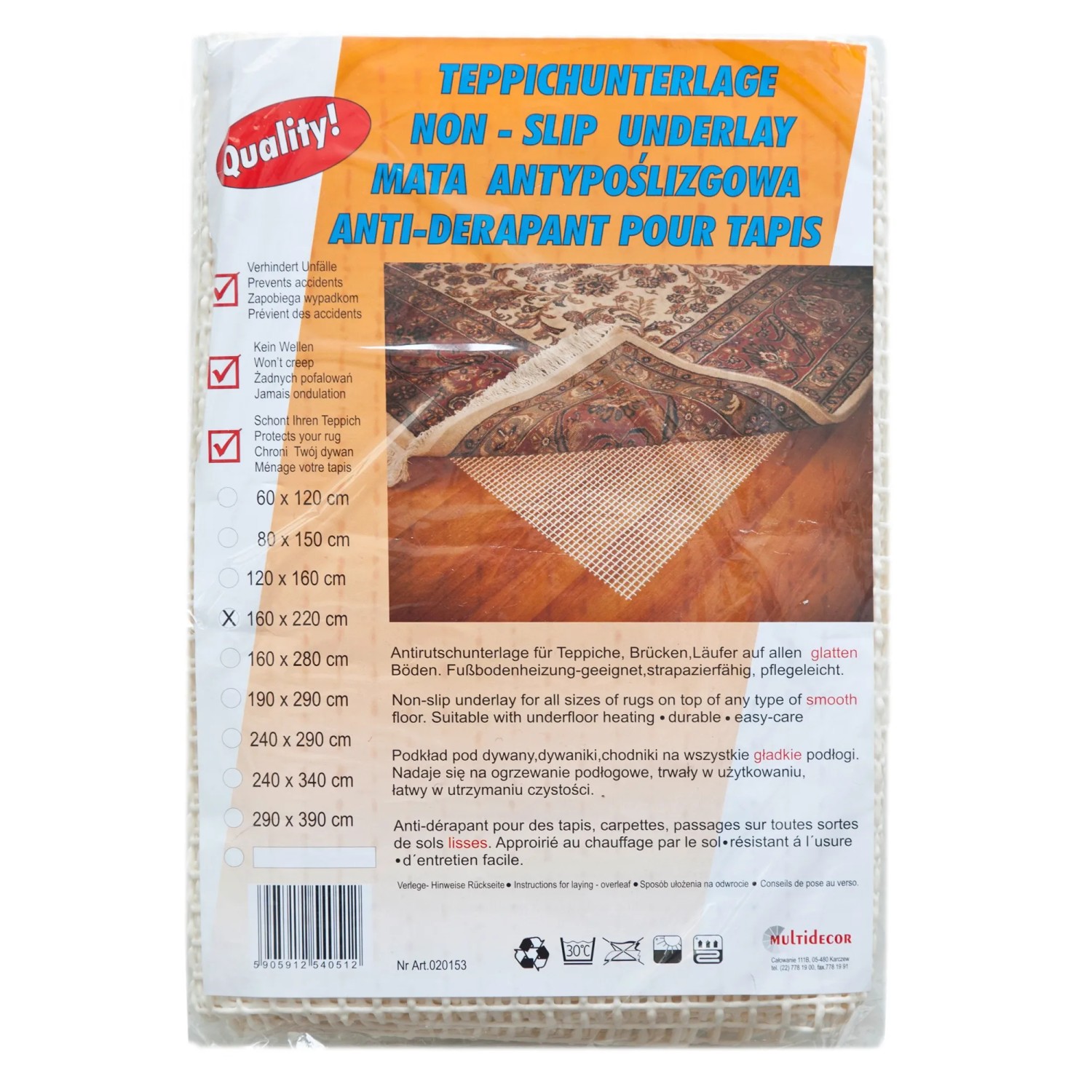 Mata antypoślizgowa 160 cm x 220 cm biała