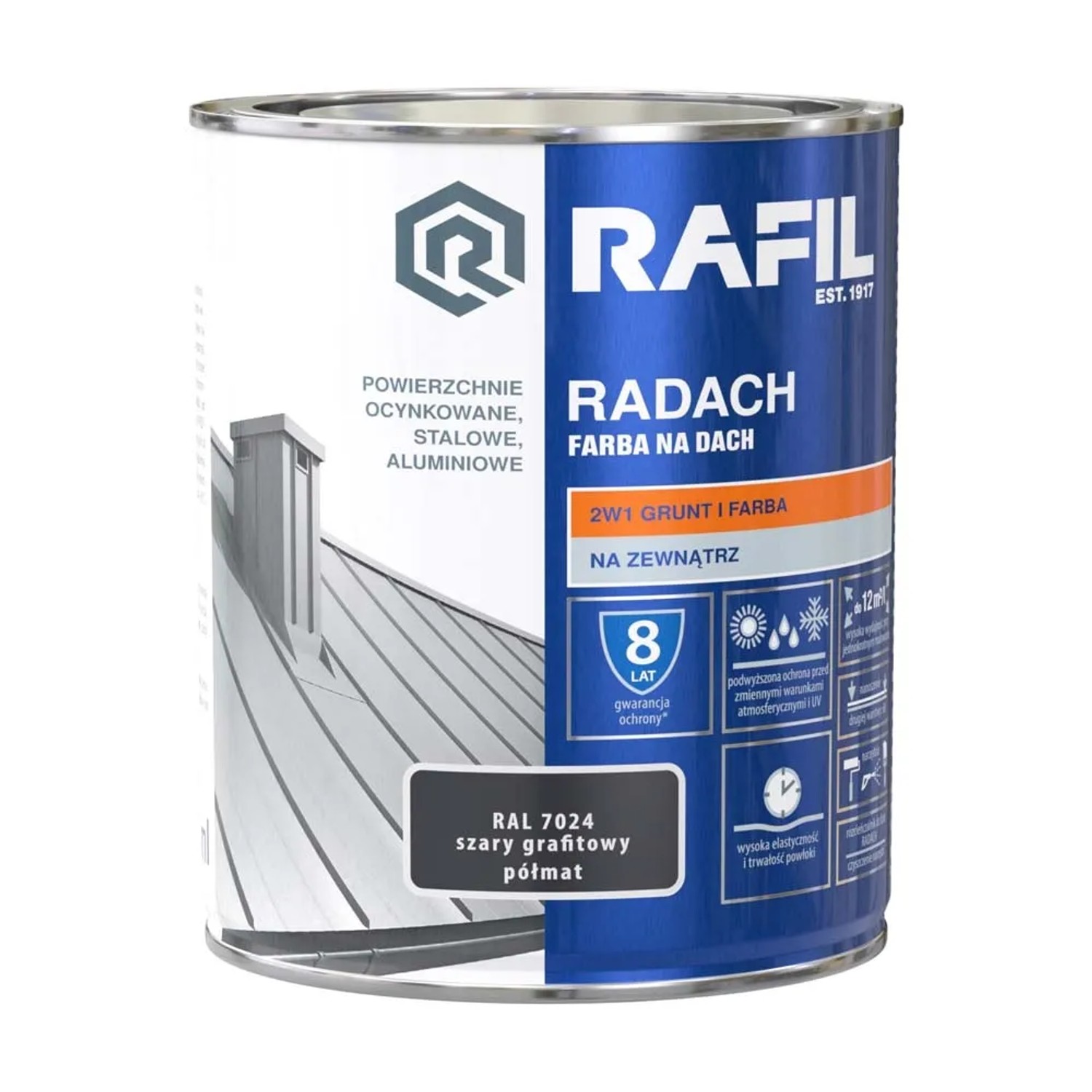 Farba Radach na dach szary grafit RAL7024 0,75L