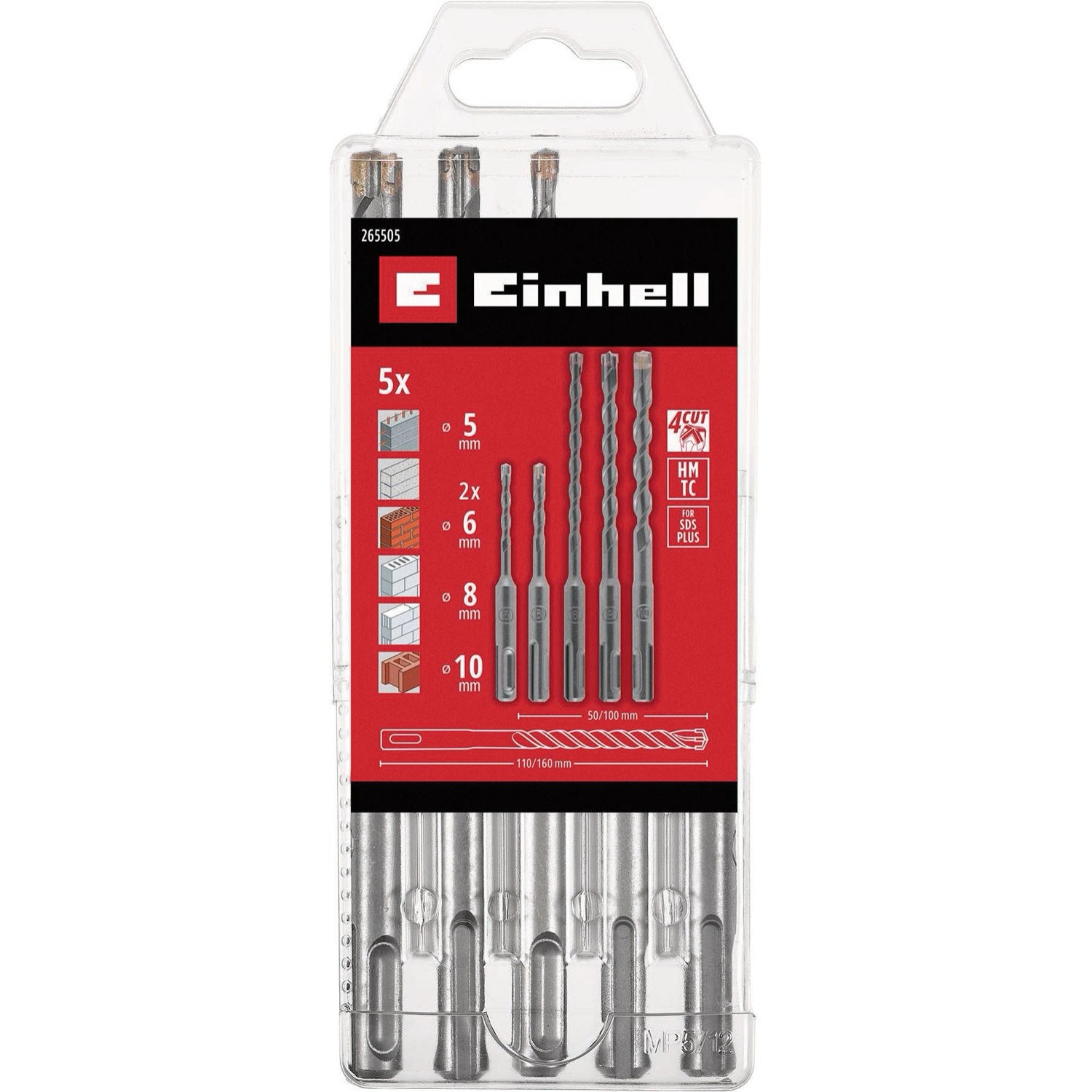 Einhell Zestaw wierteł SDS-Plus 4C 110/160 mm - 5 szt.