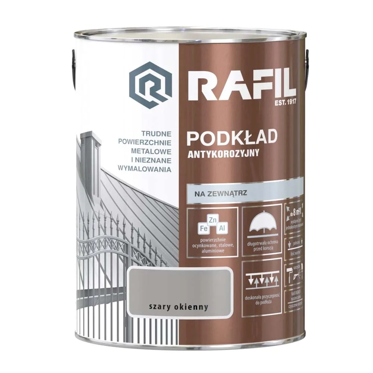 Podkład Rafil antykorozyjny szary okienny 5L