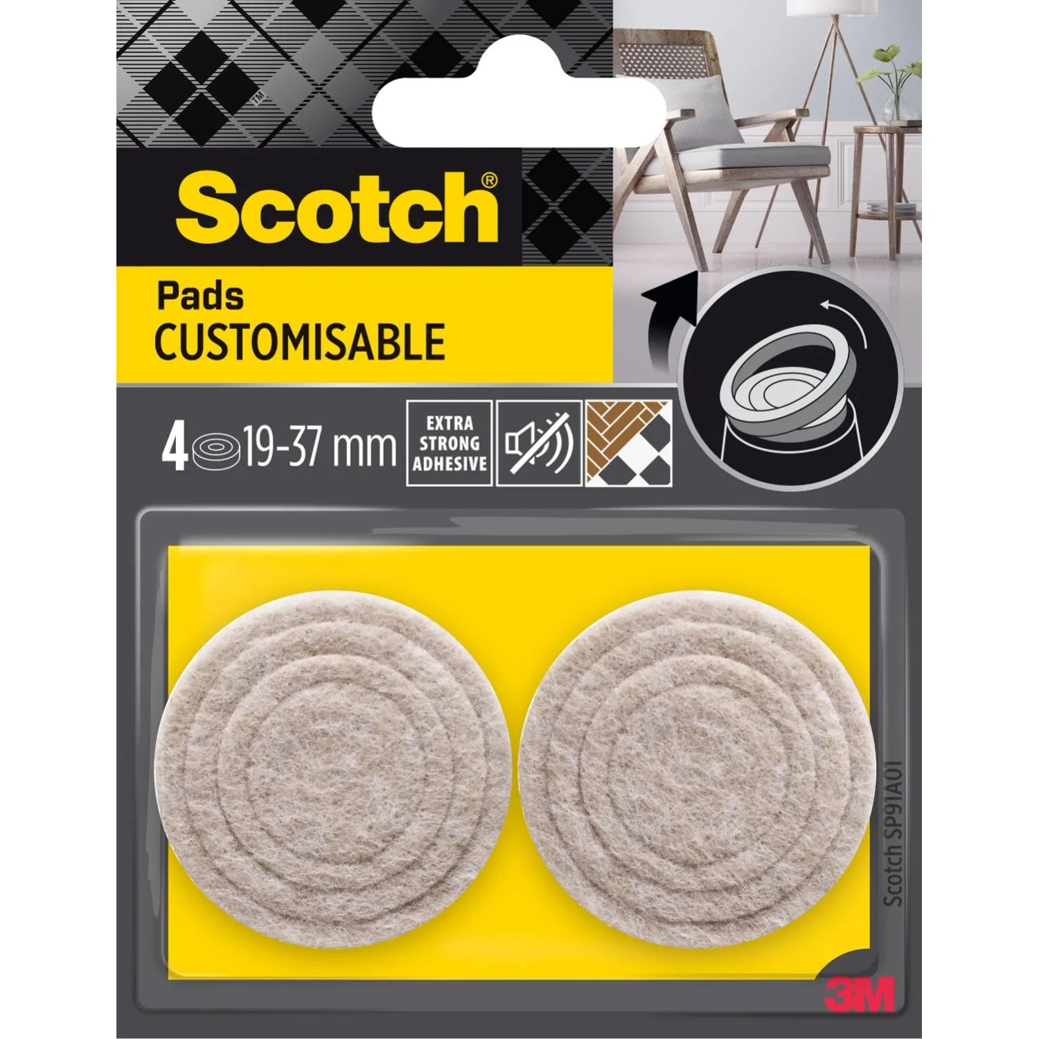 3M Scotch Podkładki filcowe regulowane samoprzylepne 4szt beżowe 19-37mm