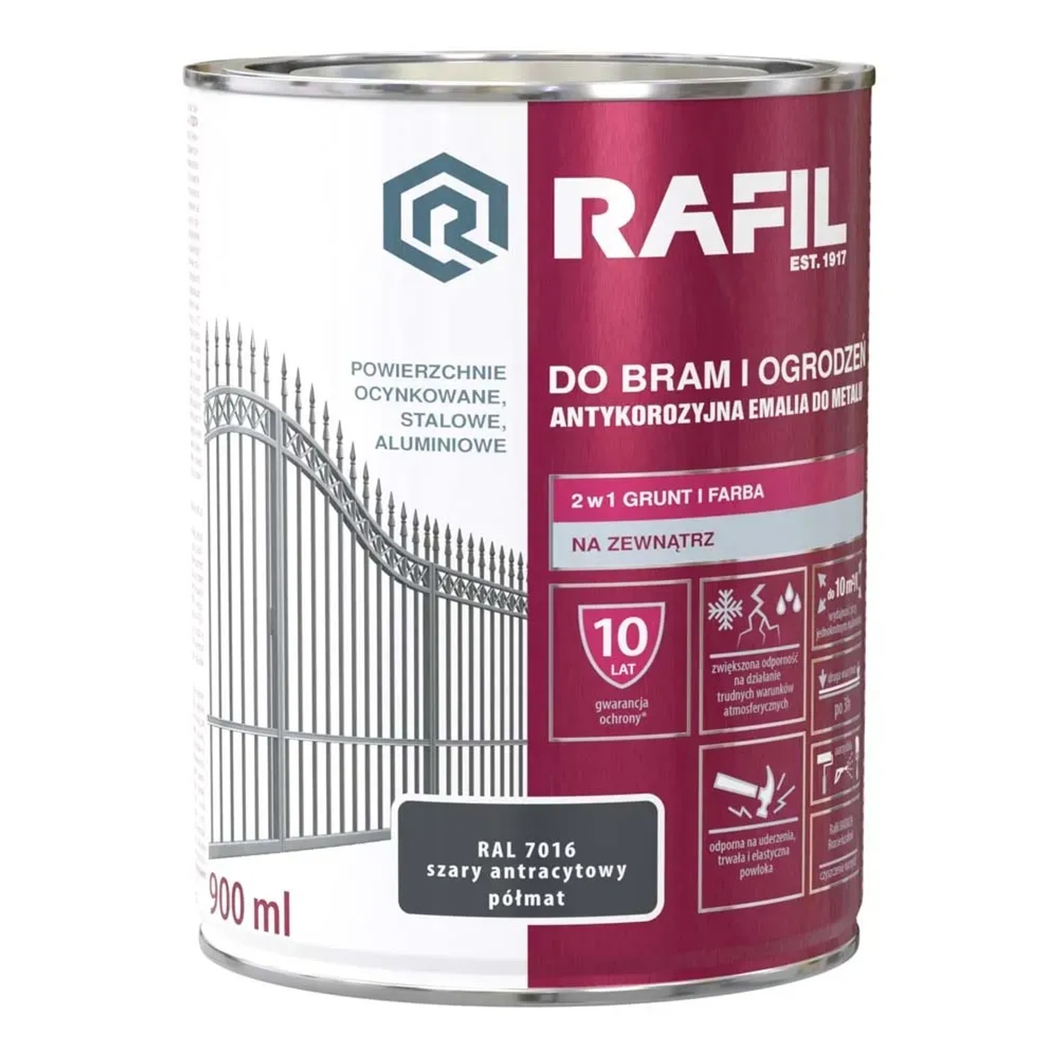 Emalia Rafil do bram i ogrodzeń szara RAL7016 0,9L