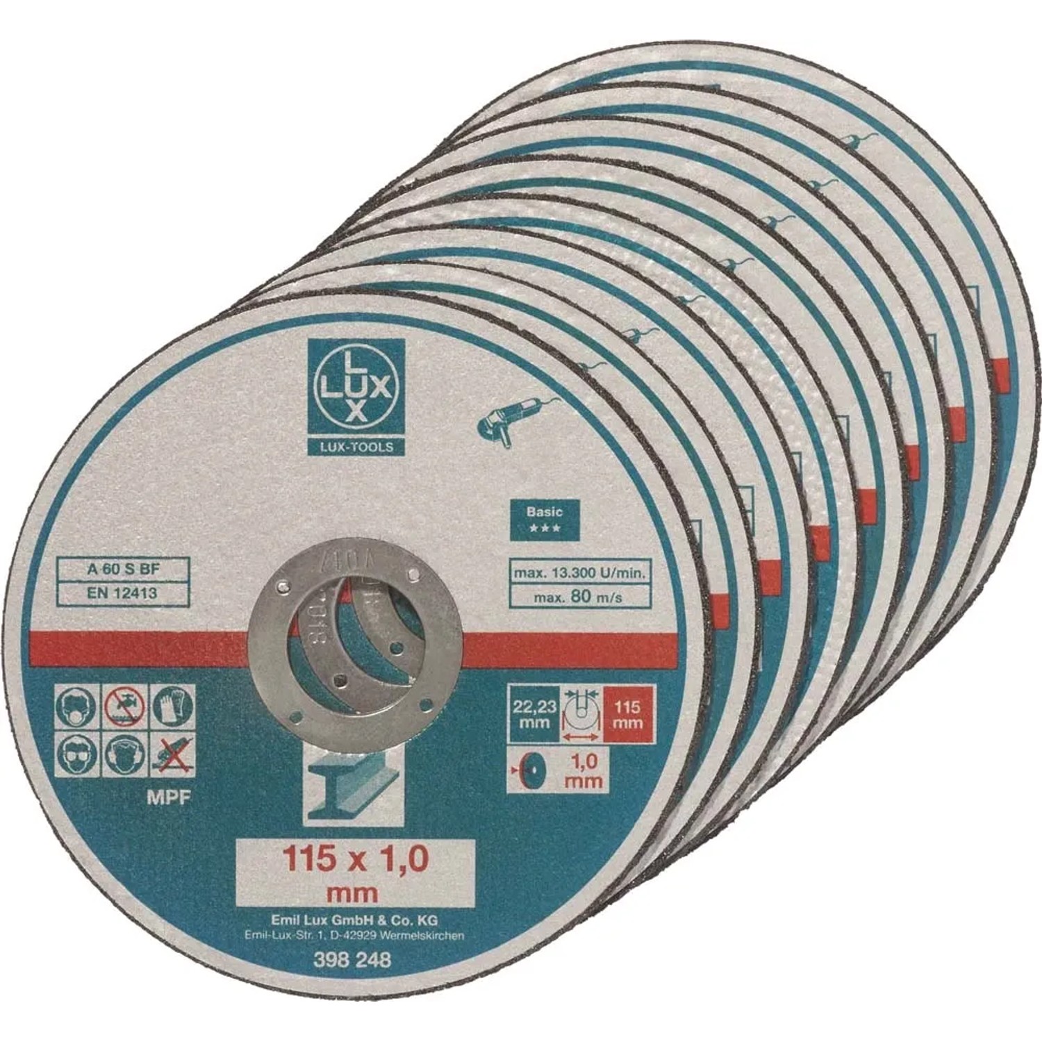 LUX-TOOLS Zestaw tarcz do cięcia metalu śr. 115 mm, 8-częściowy